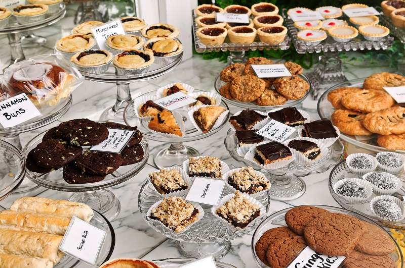 Cakes at a charity bake sale to fundraise for charity